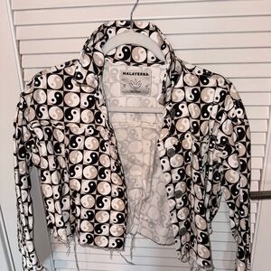 Black & White Yin Yang Cropped Jean Jacket